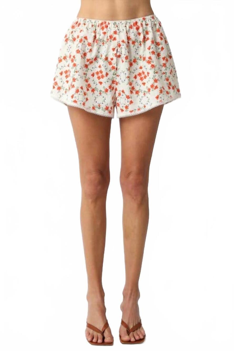 NEW OLIVACEOUS lealie floral shorts in cream orange